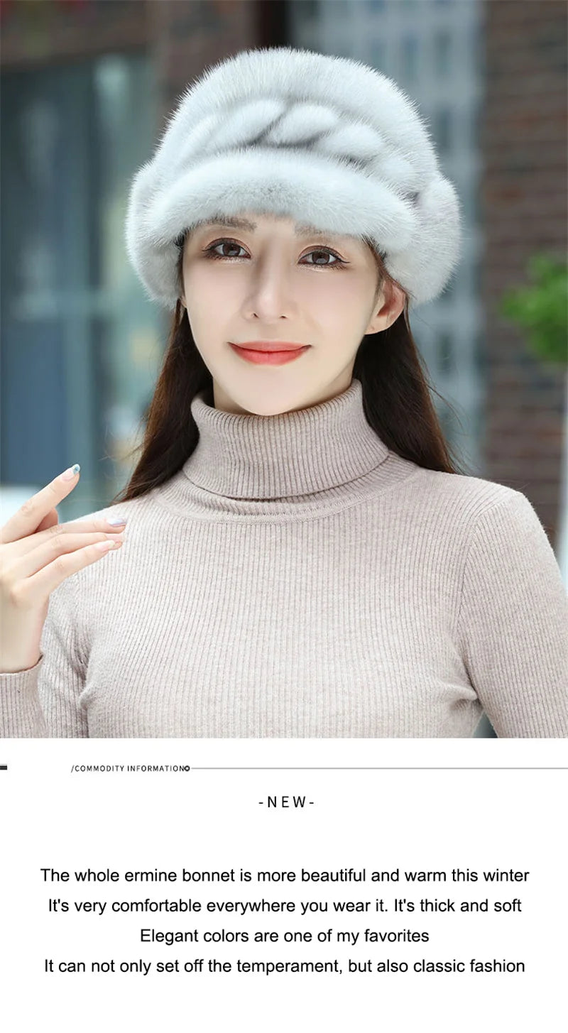 Russian Fur Hat Winter Warm Natural Mink Fur Hats for Women Classic Luxury Caps Earflap Christmas Hat Luxury Lady Real Mink Hat