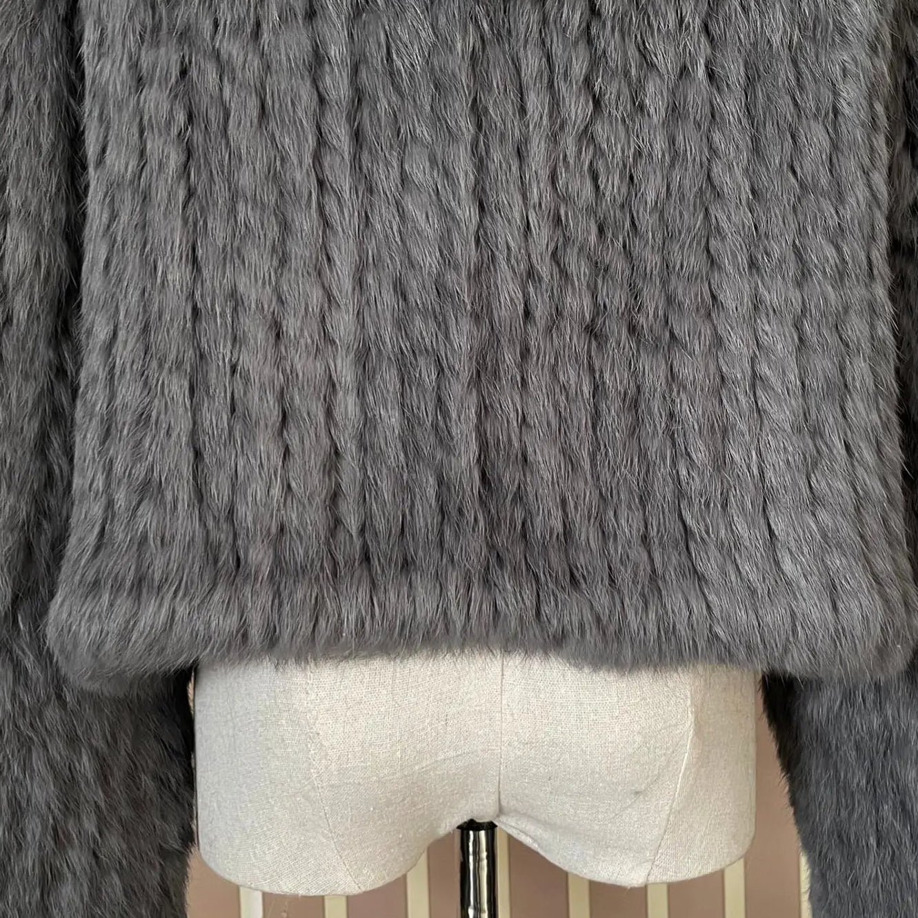 Women’s Real Knitted Rabbit Fur Hooded Jacket – Luxury Casual Winter Fur Coat