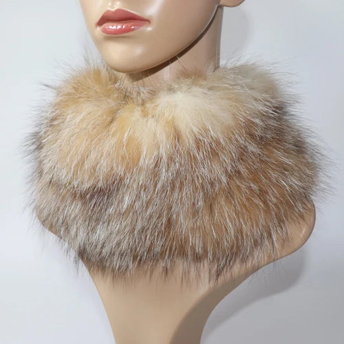Women's Real Fox Fur Ring Scarf & Headband– Luxury Winter Neck Warmer Muffler, 100% Natural Fur with Good Elastic