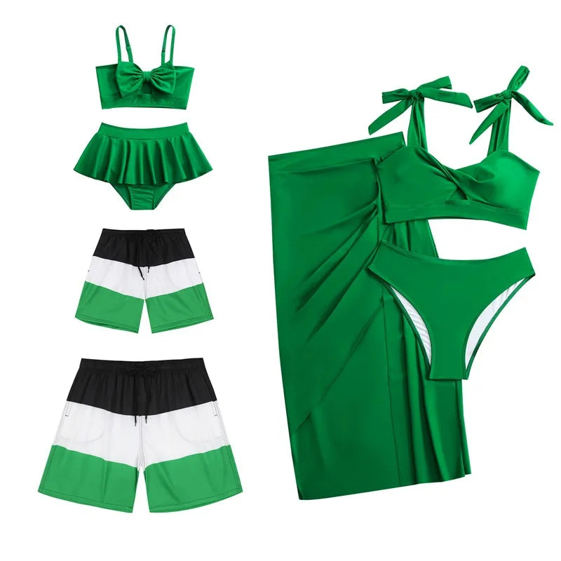 Leaf Print Swimwear Family Matching Outfits Look Mother Daughter Bikini Swimsuits Mommy and Me Clothes Dad Son Swimming Trunks