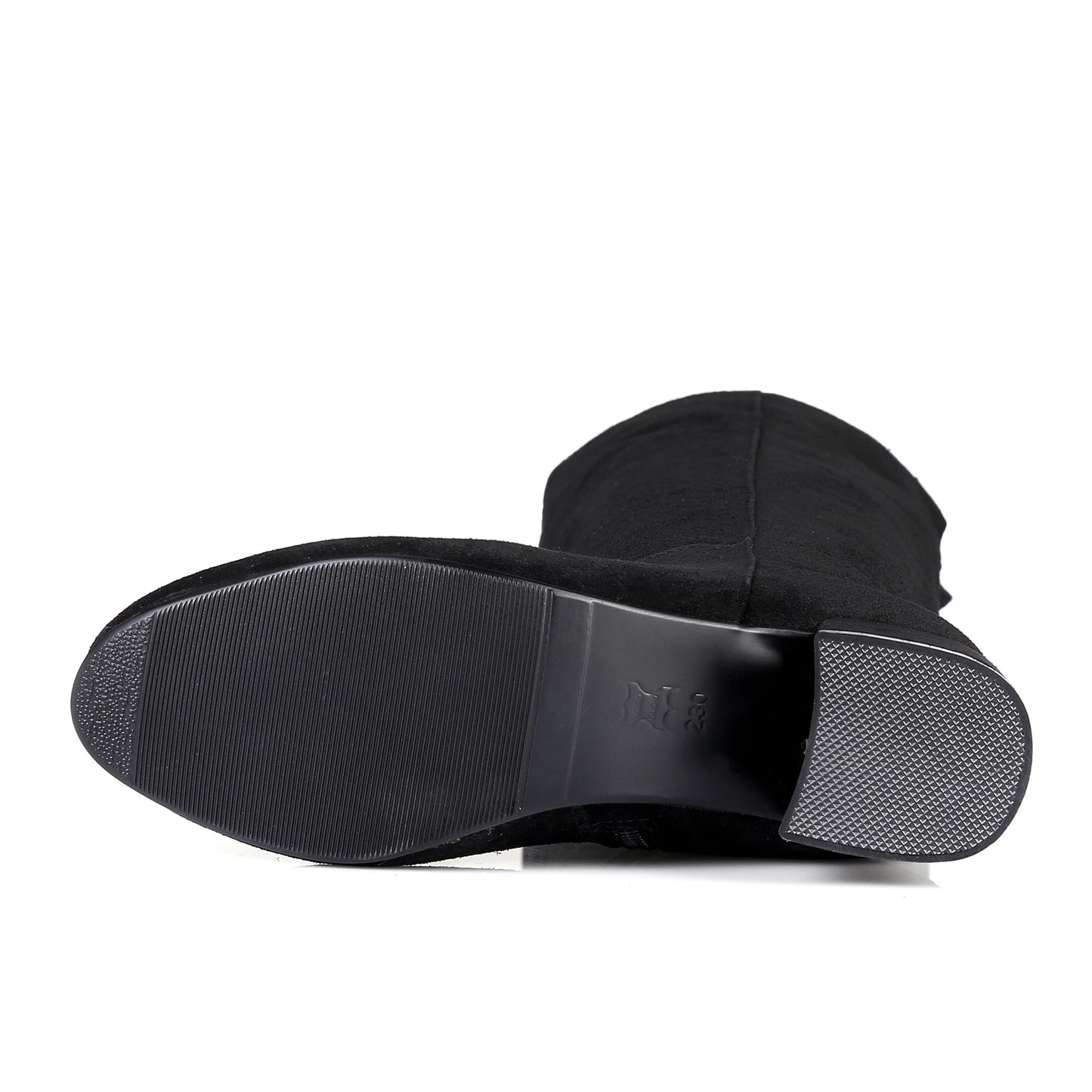 Plus Size Cow Suede Over-the-Knee High Heel Boots for Women – Retro Winter Long Boots with Zipper and Round Toe (Sizes 33–46)