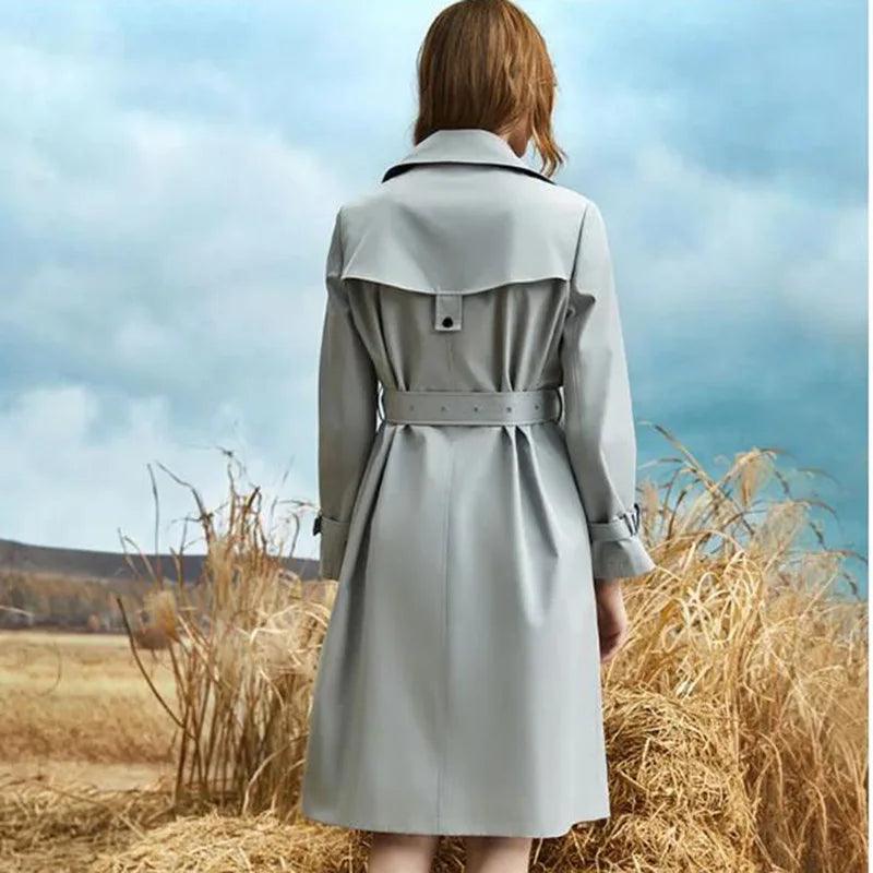 High-End Women€™s Casual Trench Coat – Spring & Autumn Loose Lace-Up Windbreaker