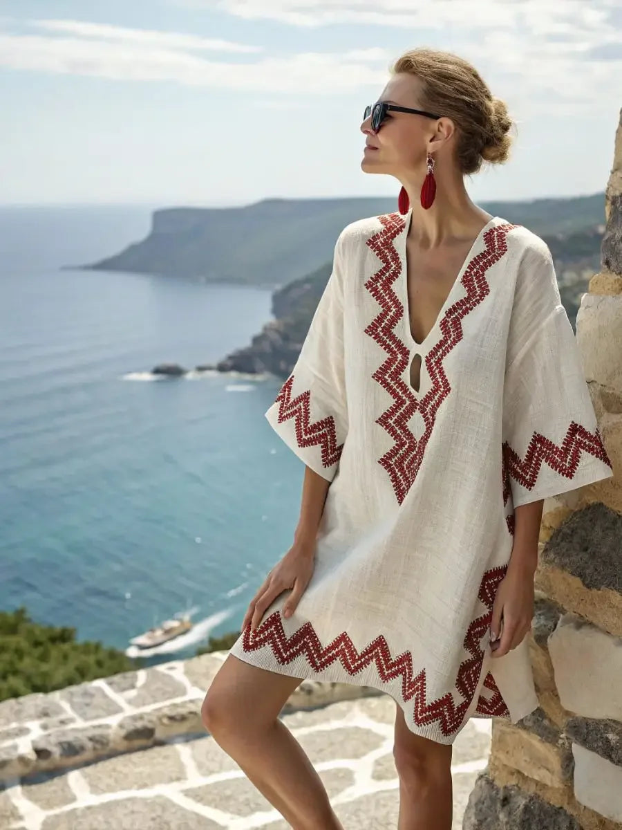 Vintage Striped Sexy V-Neck Summer Dress – Women's Short Sleeve Beach & Vacation Style