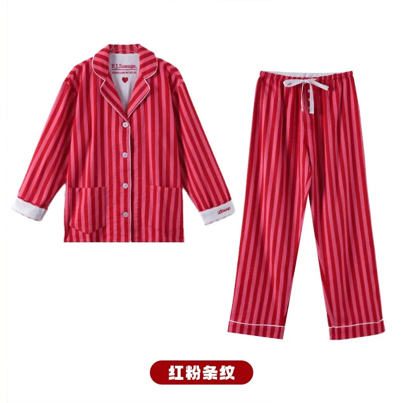 Women’s Cotton Cartoon Pajama Set – Long Sleeve Ankle-Length Pants Autumn Winter Homewear