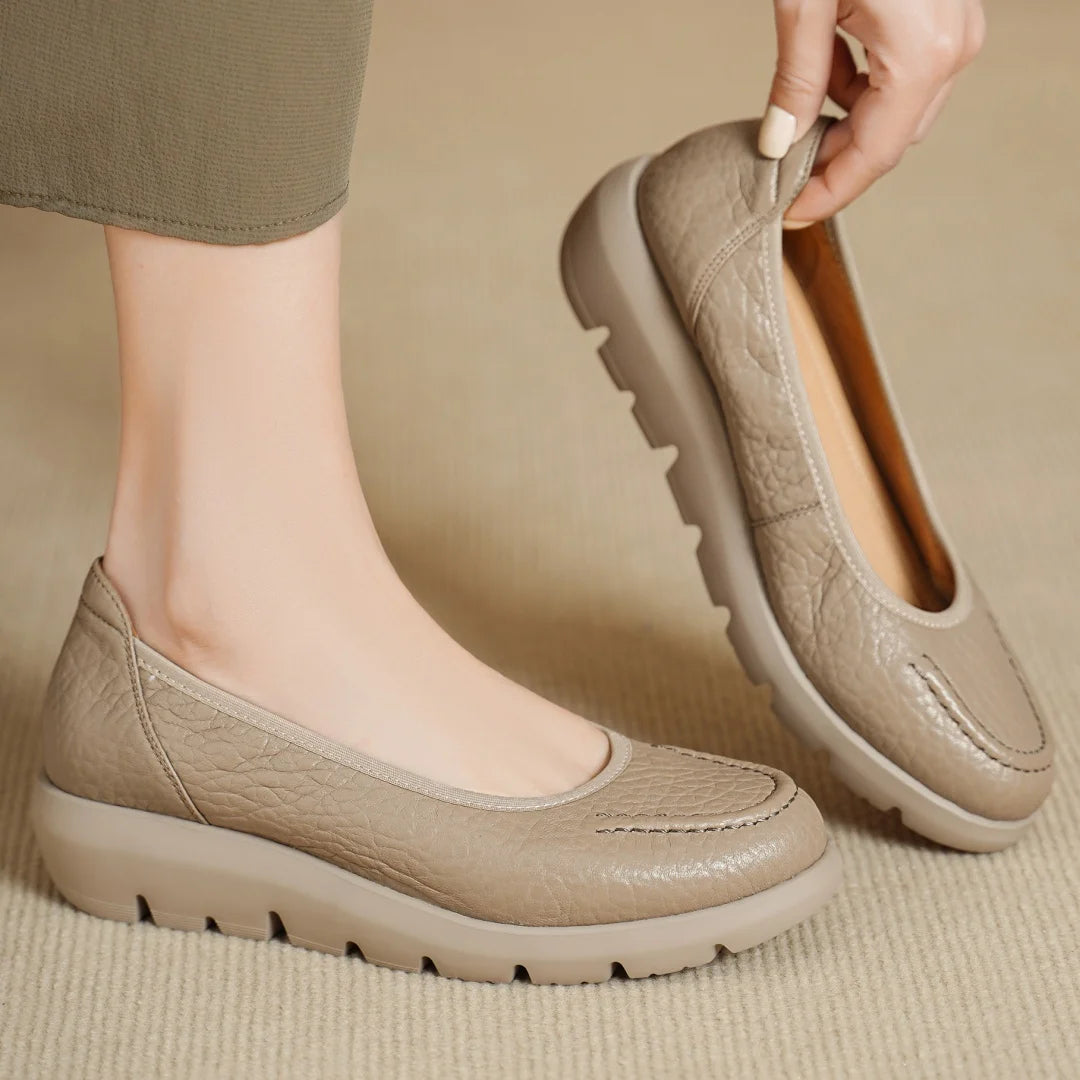 Women’s Sheepskin Slip-On Loafers – Round Toe Thick Sole Platform Flats for Everyday Comfort - HER SHOP