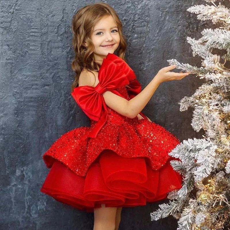 Baby Girl Princess Tutu Dress – Sequins, Tulle, and Bow Design for Infants and Toddlers, Perfect for Parties, Pageants, Birthdays, Weddings, and Christmas (Ages 1-12)