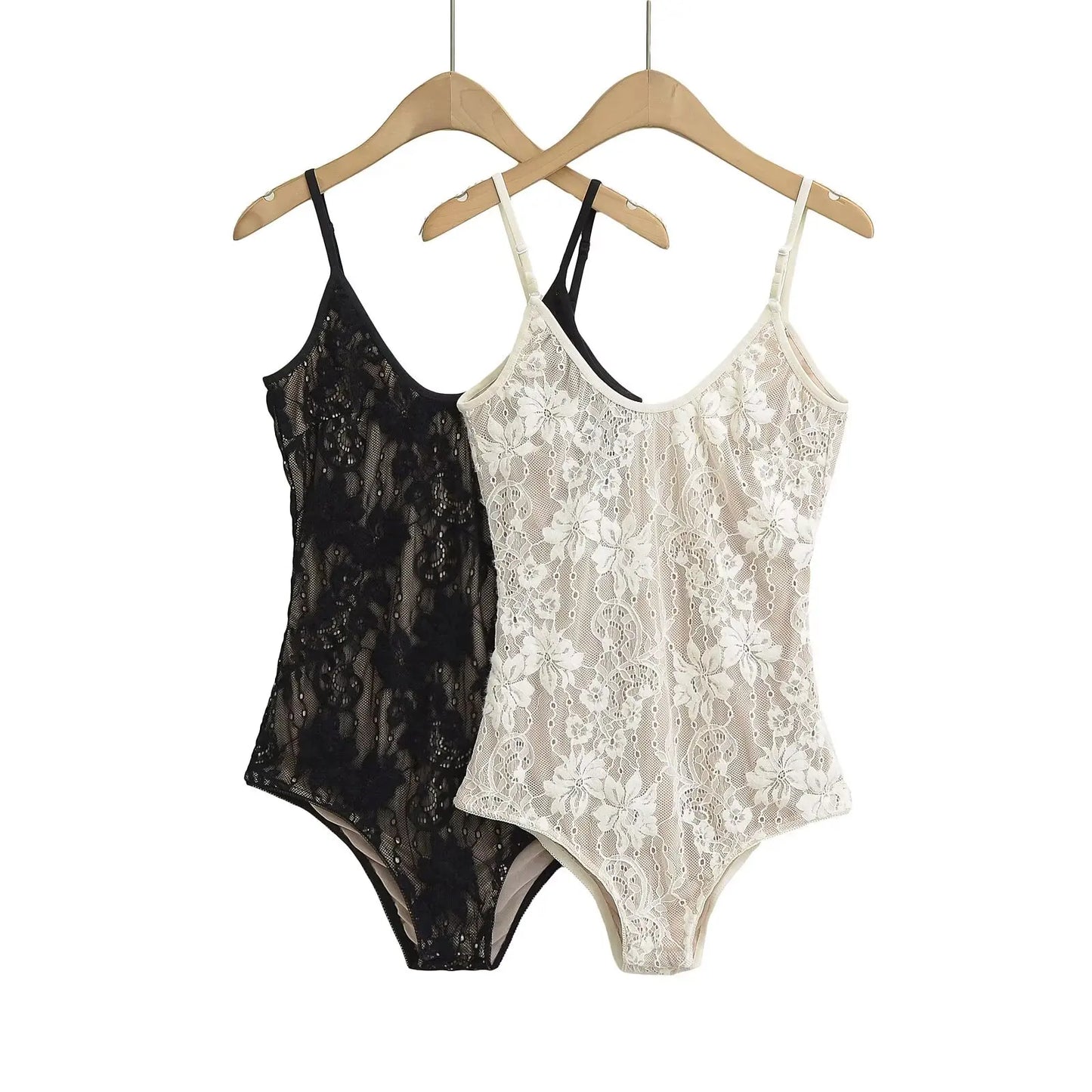 Sexy Sheer Lace Backless Spaghetti Strap Bodysuit with Lining – Slim Fit Tight Short Romper for Women