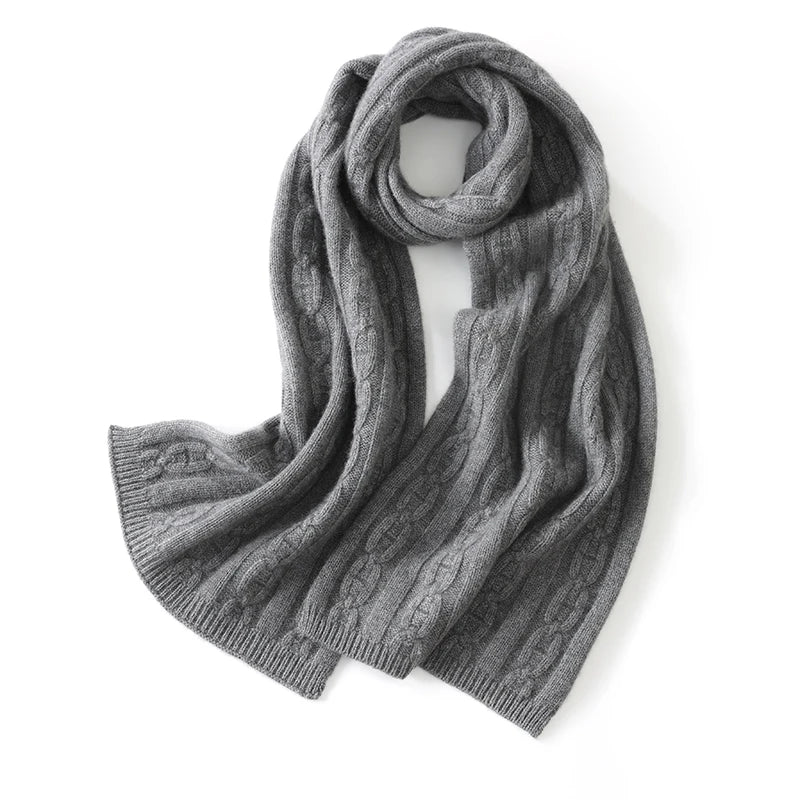 100% Cashmere Autumn Winter Three-Ply Twist Pattern Unisex Scarf Neck Warmer Shawl Cold-Proof Thickened Neck Gaiter - HER SHOP