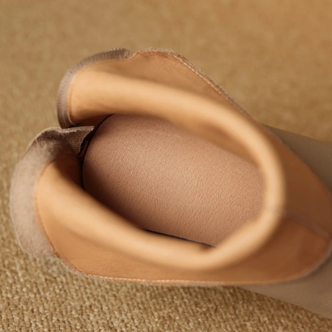 Women’s Sheepskin Chunky Heel Platform Ankle Boots – 7cm Back Zip Autumn Punk Short Booties