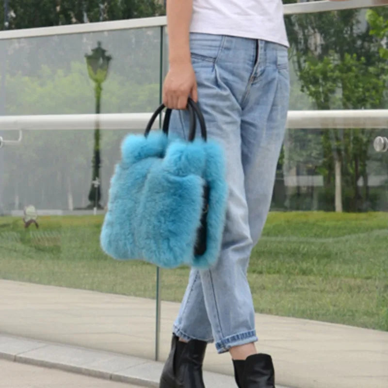 Real Fox Fur Bag Women Fashion Crossbody Bags Natural Fox Fur Chain Shoulder Bag Ladies Silver Fox Fur Clutch Bags Party Bag