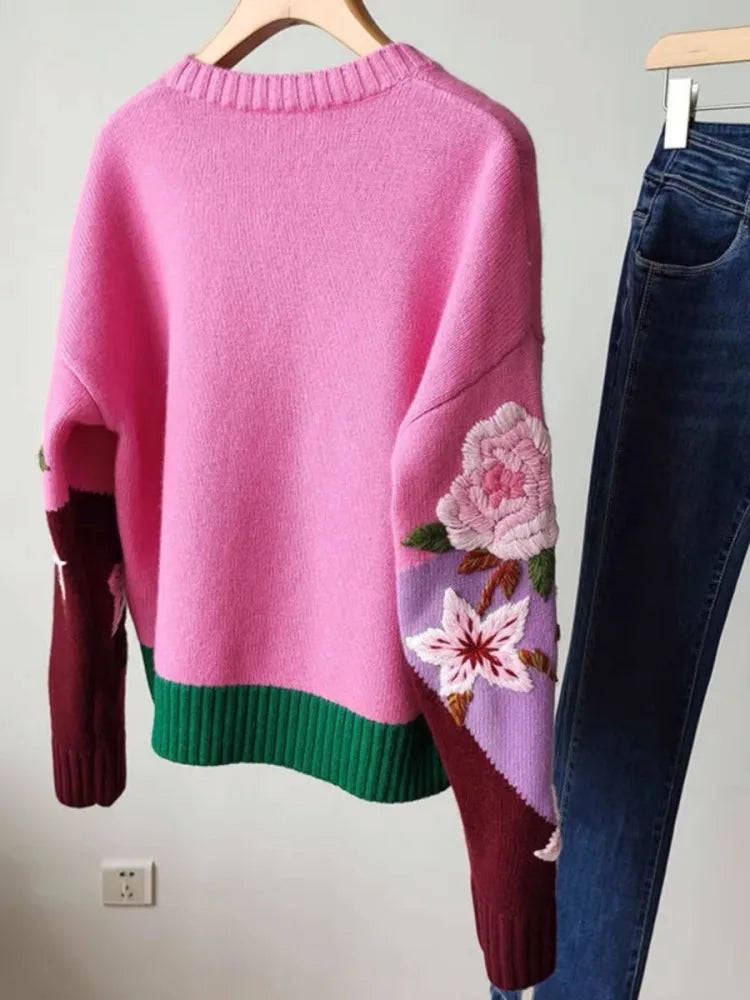 Women’s Heavyweight Cashmere Sweater – Loose Fit 3D Knit, Korean Style, Warm and Trendy for Autumn & Winter