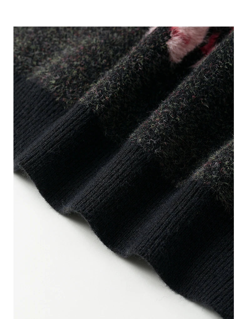 Women Sweater Autumn New Velvet Floral Patter Jacquard Long Sleeve Pullover Tops