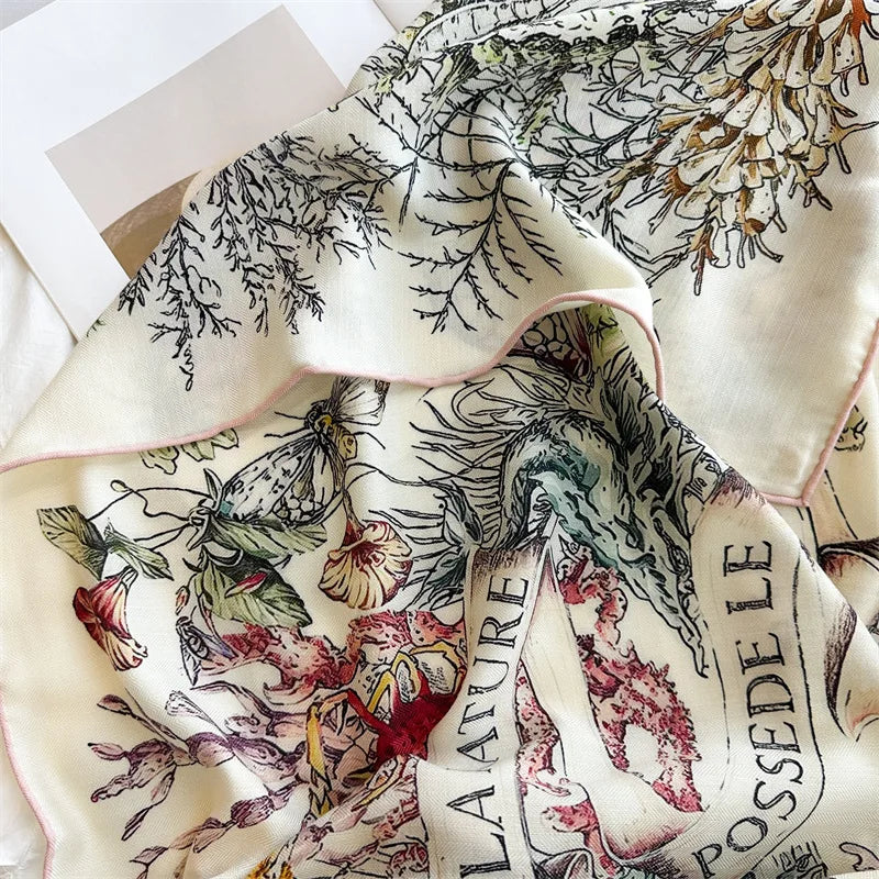 Women’s Silk Wool Shawl Big Square Printed Bandana Scarf