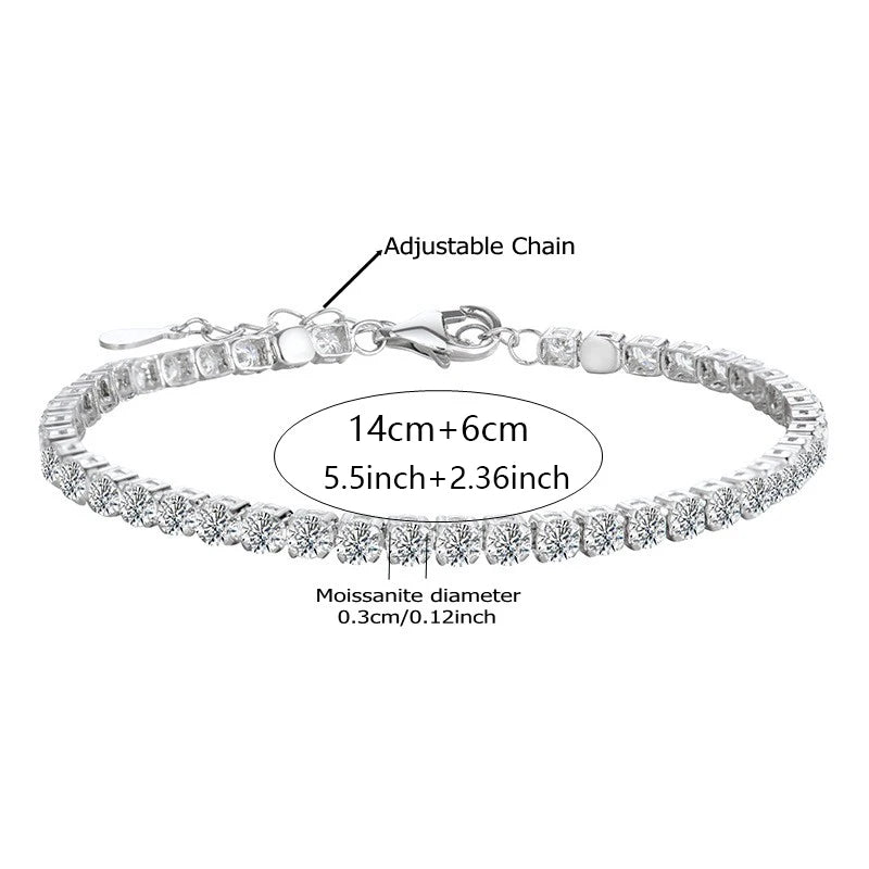 Elegant 925 Sterling Silver Moissanite Tennis Bracelet – 4.4 Carat, Adjustable, Light Luxury for Women