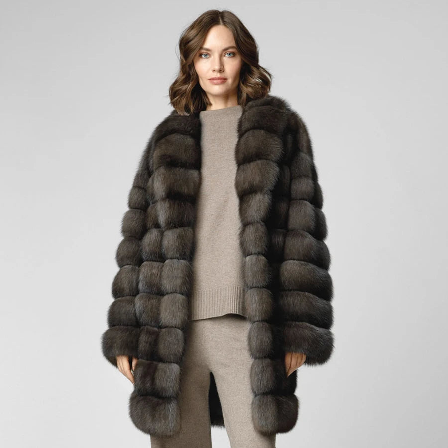 Womenâ€™s Luxury Natural Fox Fur Coat â€“ Long Lapel Wint...