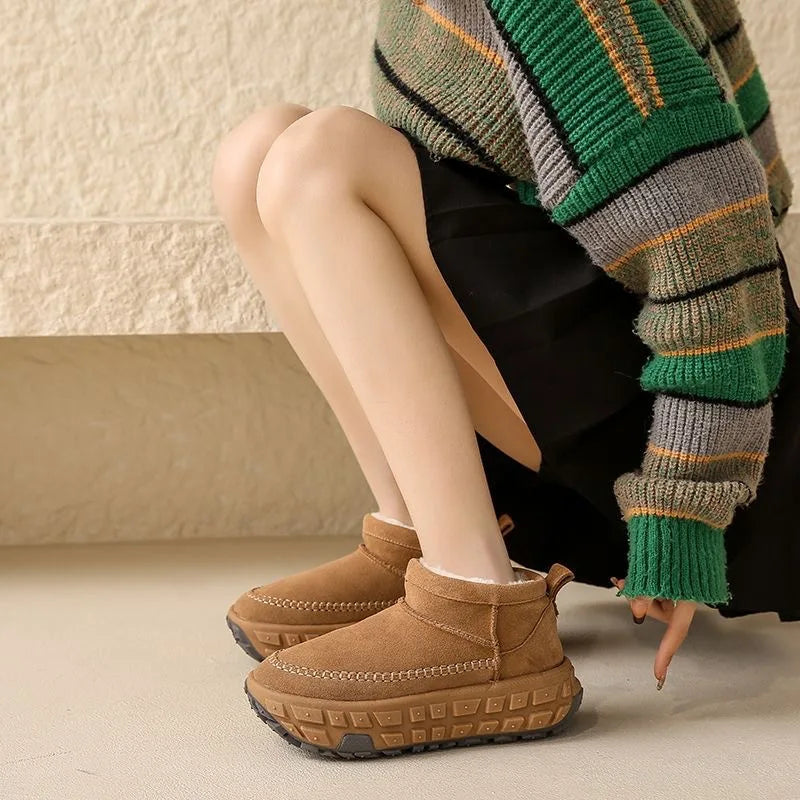 Women’s Fur-Lined Winter Snow Boots with Thick Anti-Slip Sole – Durable Low-Top Outdoor Cotton Shoes