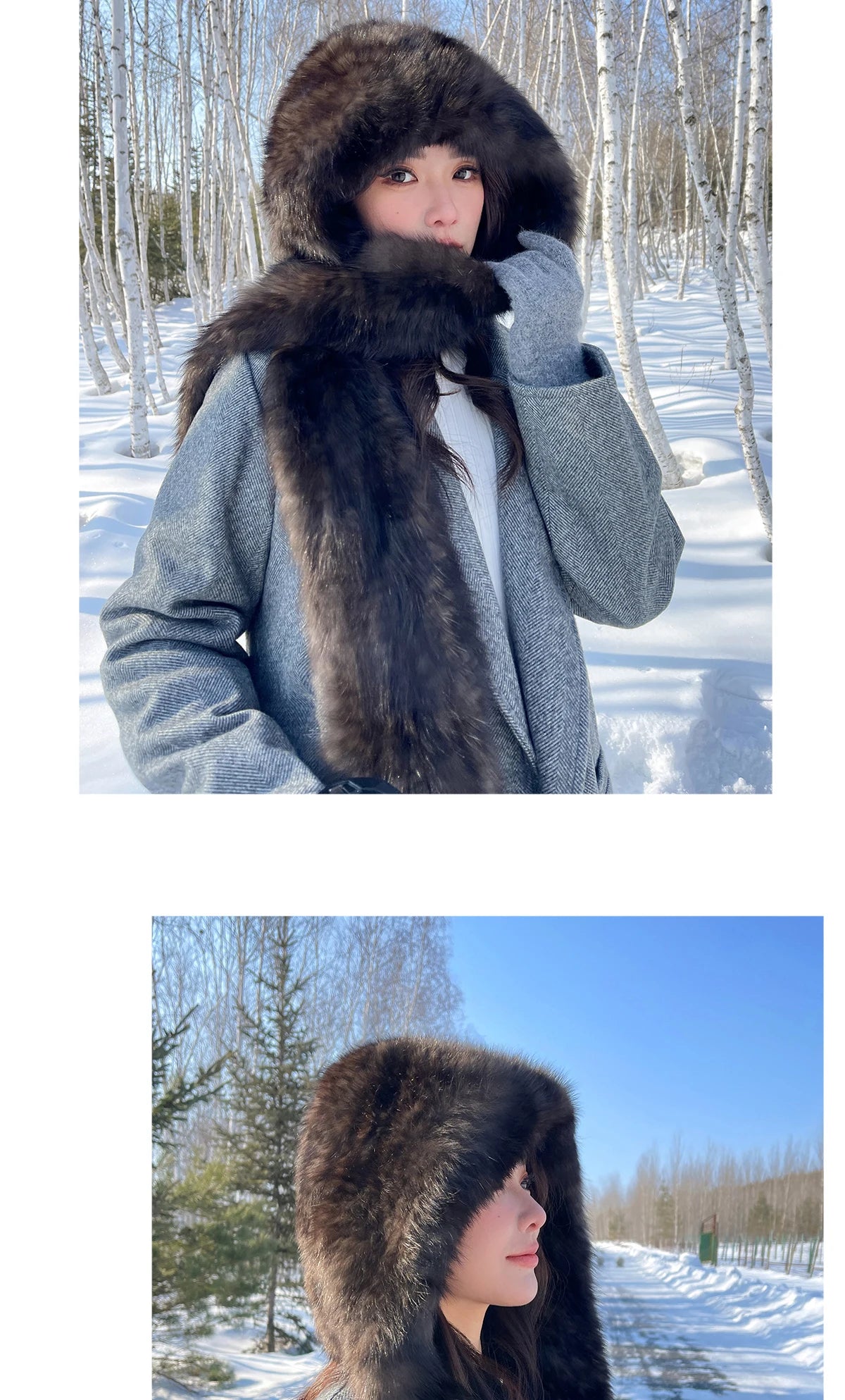 2025 Lady Real Sable Fur Hat Scarf Winter Warm Fluffy 100% Natural Sable Fur Hat Scarves Women Knitted Genuine Fur Cap Shawl