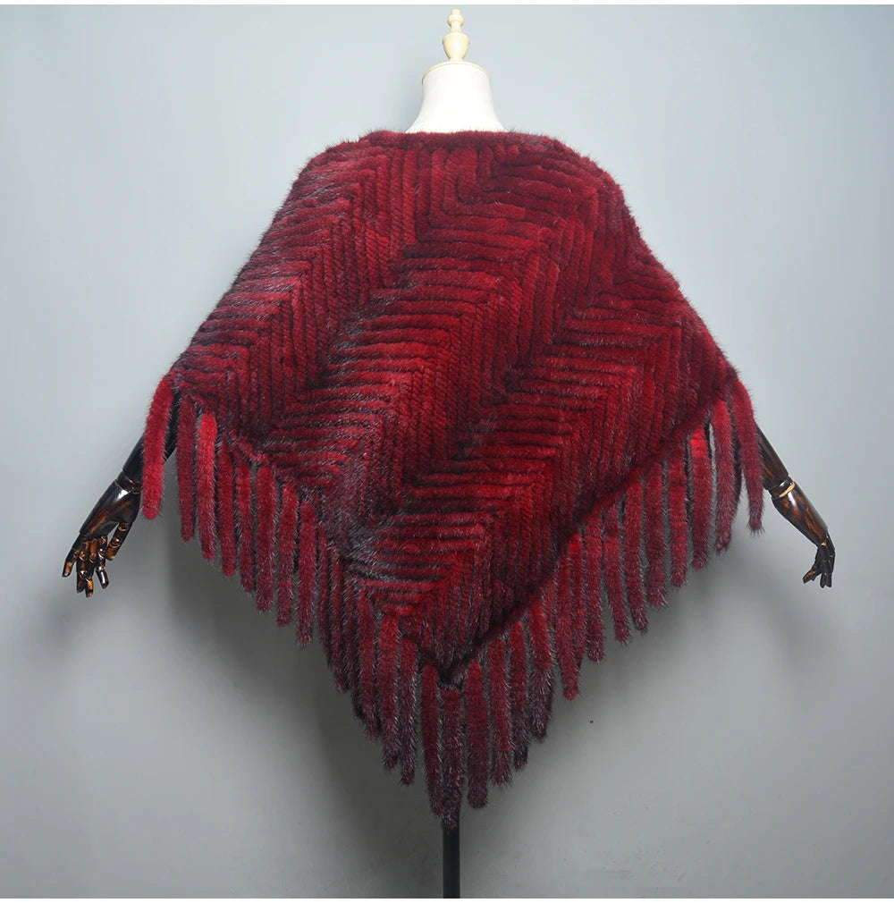 2024 Hot Sale Women Real Fur Poncho Black Brown Knitted Natural Mink Fur Scarves Shawl Lady Fashion 100% Genuine Mink Fur Shawls