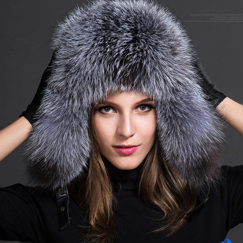 Beautiful Women's Natural Raccoon or Fox Fur Ushanka Hat