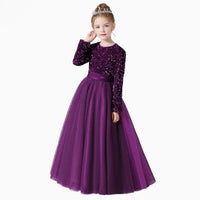 Customized Glitter Sequin Long-Sleeve Flower Girl Dress