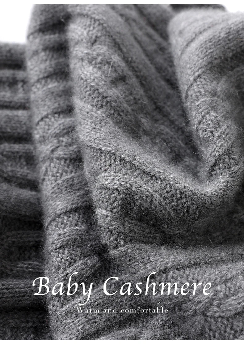 100% Cashmere Autumn Winter Three-Ply Twist Pattern Unisex Scarf Neck Warmer Shawl Cold-Proof Thickened Neck Gaiter