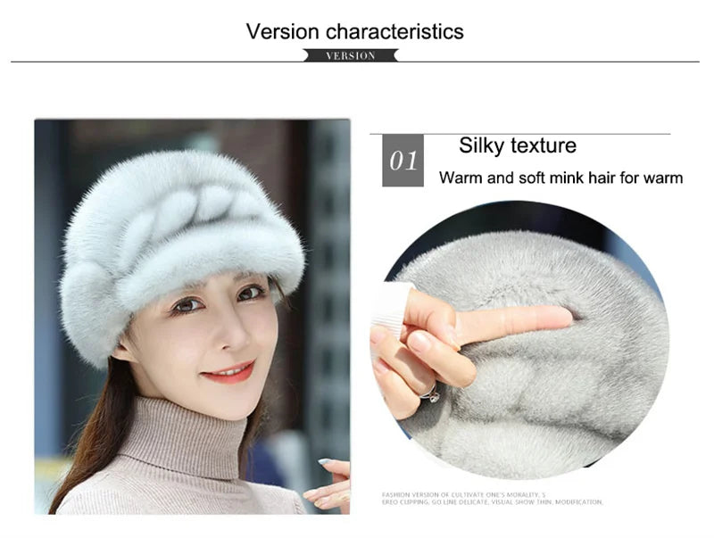 Russian Fur Hat Winter Warm Natural Mink Fur Hats for Women Classic Luxury Caps Earflap Christmas Hat Luxury Lady Real Mink Hat