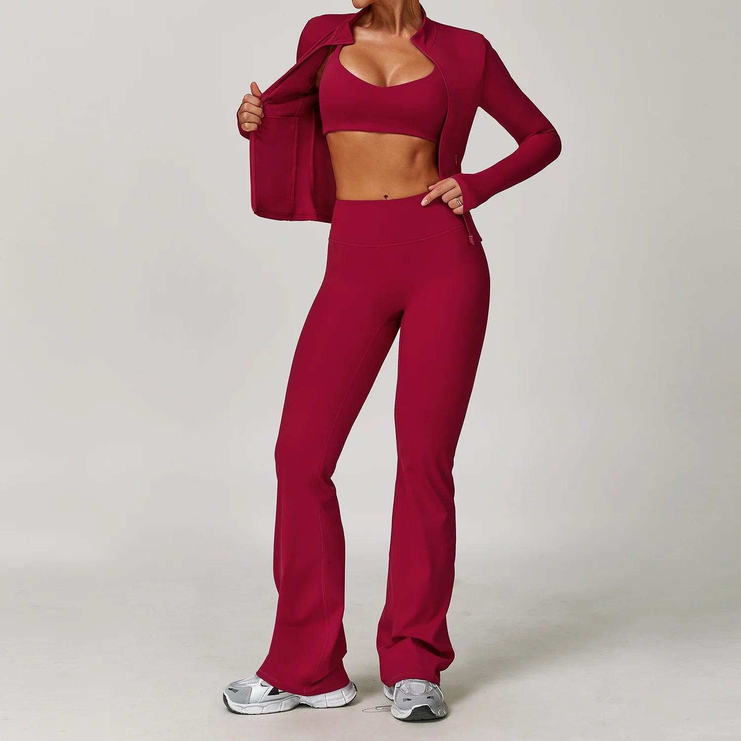 3 Pieces Sports Set Slim Fit Quick Dry Yoga Workout Jacket Breathable Casual Top High Waisted Push Up Fitness Clothes Female
