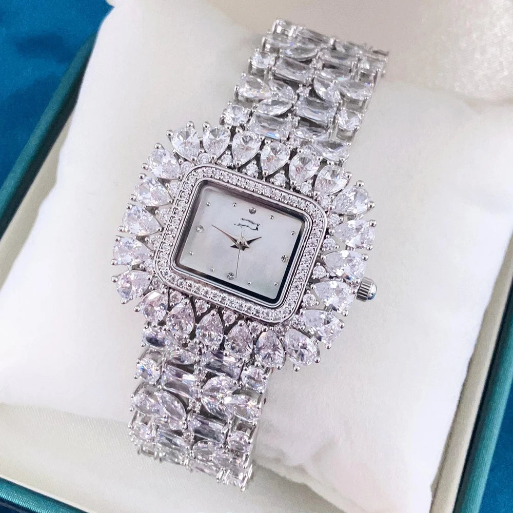 Luxury Women's Watch | AAA Cubic Zirconia Crystal Bracelet Watch | Japan Quartz Movement | Waterproof | Elegant Wedding & Party Jewelry - HER SHOP