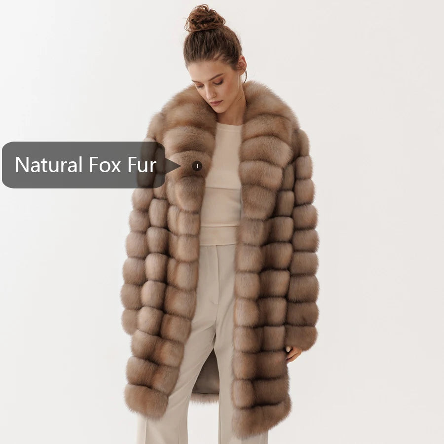 Womenâ€™s Luxury Natural Fox Fur Coat â€“ Long Lapel Wint...