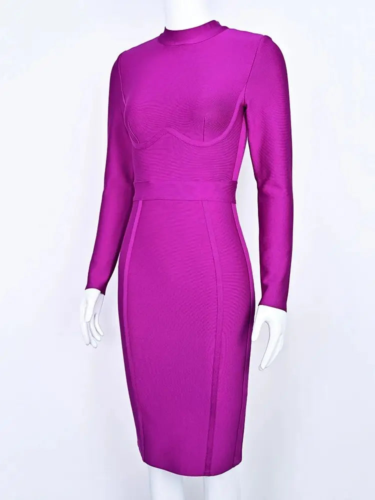 Long Sleeve Turtleneck Bandage Bodycon Dress – Elegant Office Lady Knee-Length Party Dress