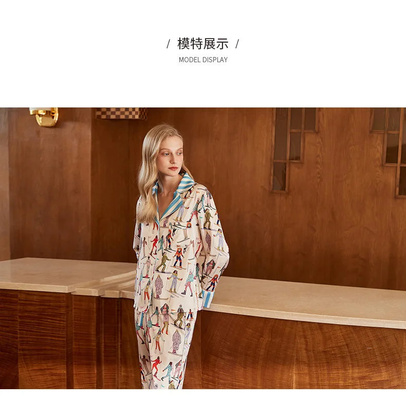 Elegant Pajama Set for Women – Long Sleeve Lapel Home Suit for Spring & Summer