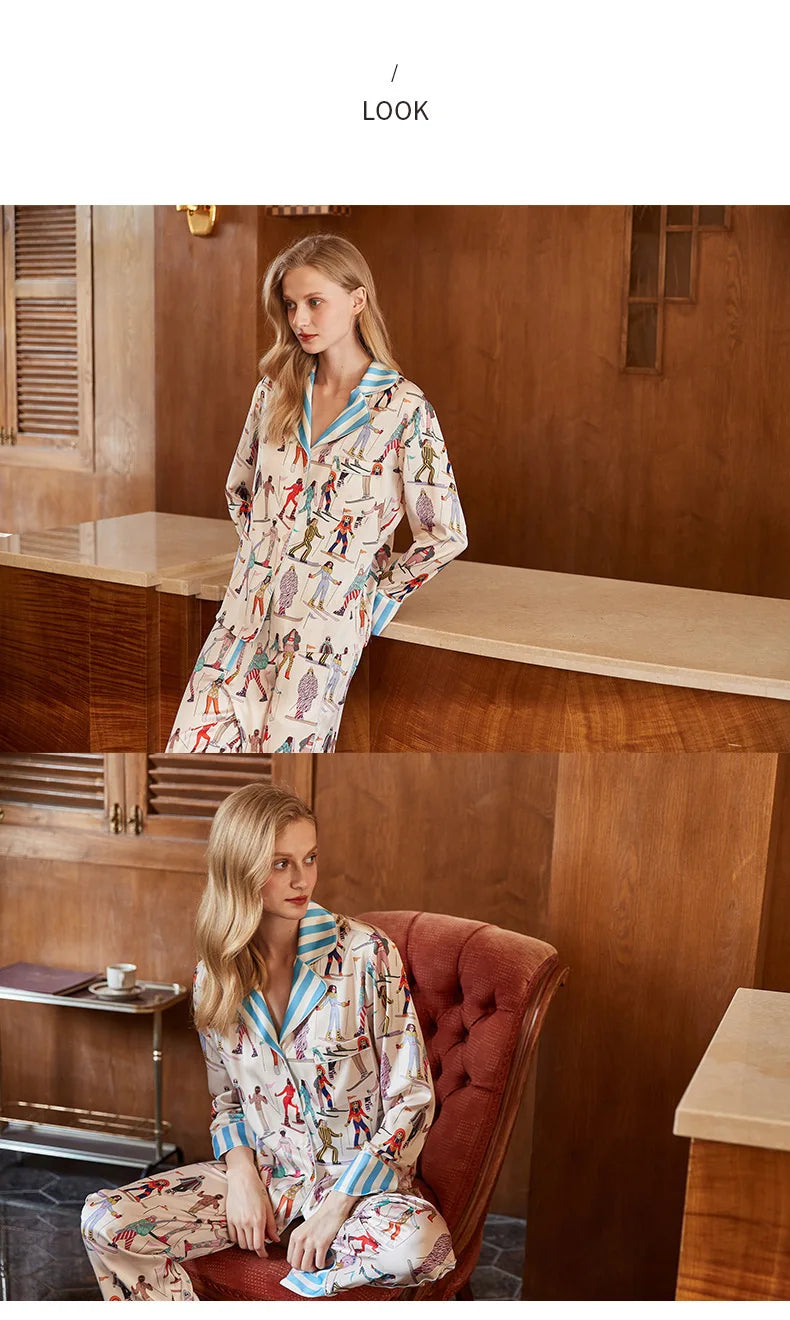 Elegant Pajama Set for Women – Long Sleeve Lapel Home Suit for Spring & Summer