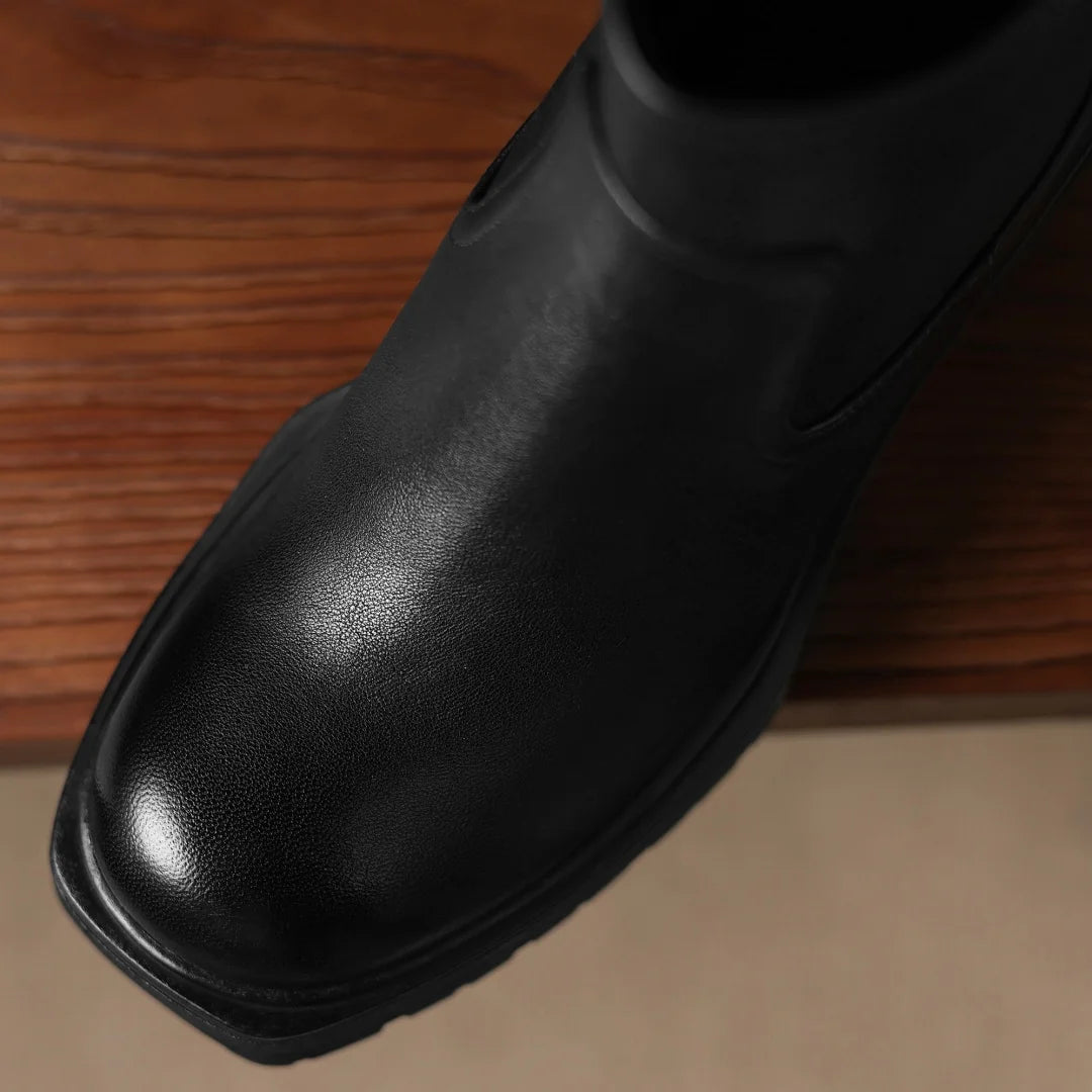 Women’s Genuine Leather Platform Ankle Boots with Chunky Heel – Round Toe Back Zip Punk Booties (8.5cm)