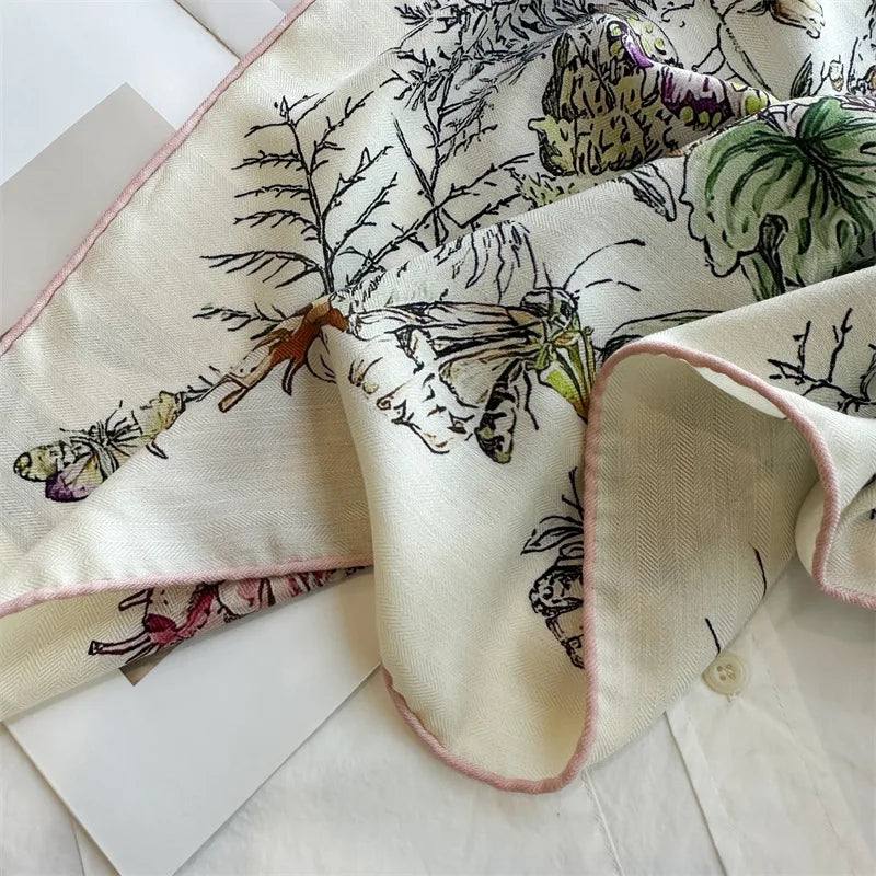 Women’s Silk Wool Shawl Big Square Printed Bandana Scarf