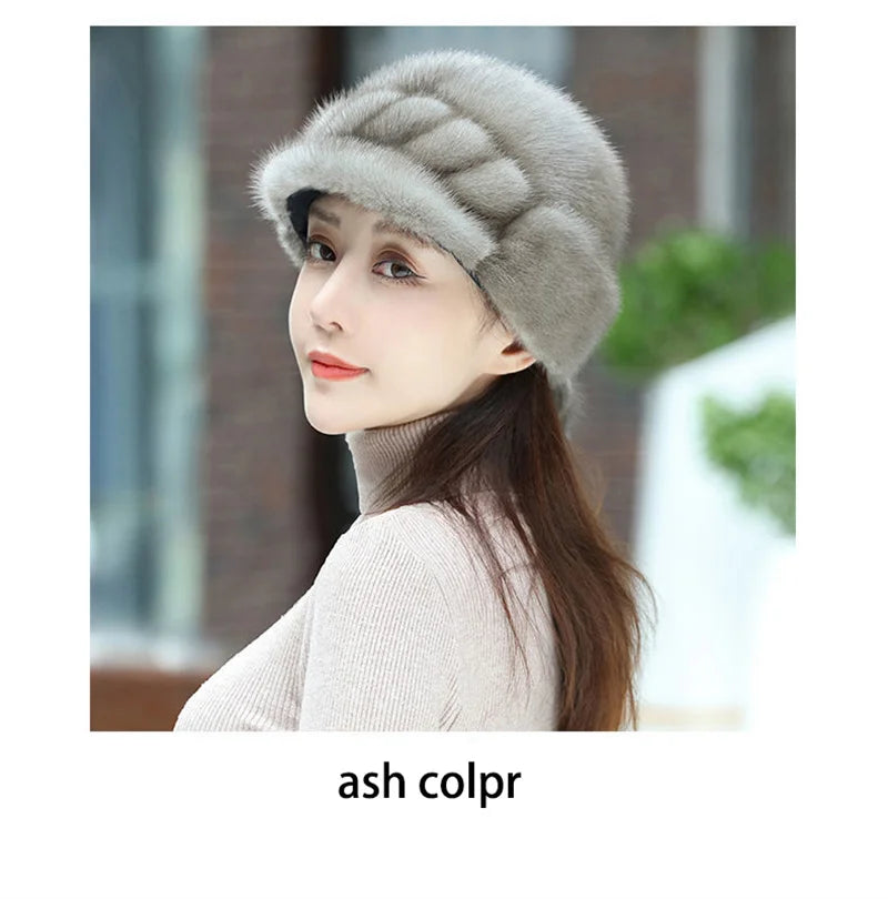 Russian Fur Hat Winter Warm Natural Mink Fur Hats for Women Classic Luxury Caps Earflap Christmas Hat Luxury Lady Real Mink Hat