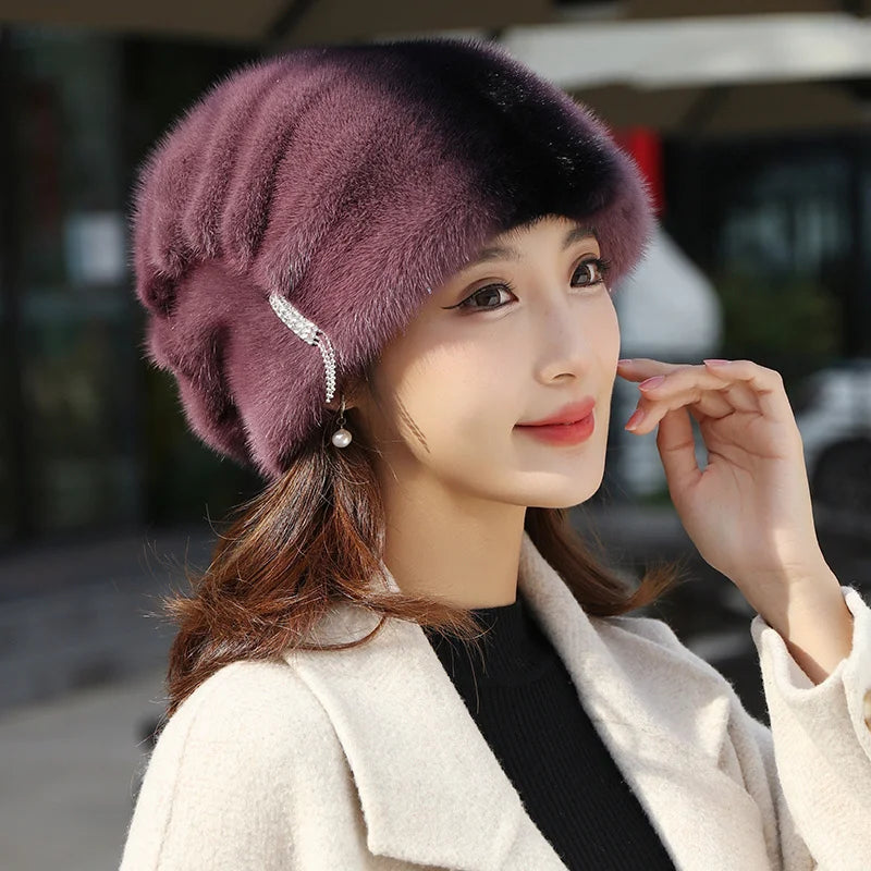 Whole Real Mink Fur Hat For Women's Caps Luxury Fashion Brand Real Fur Cap Christmas Hat Warm In Russian Winter Lady Fur Hat