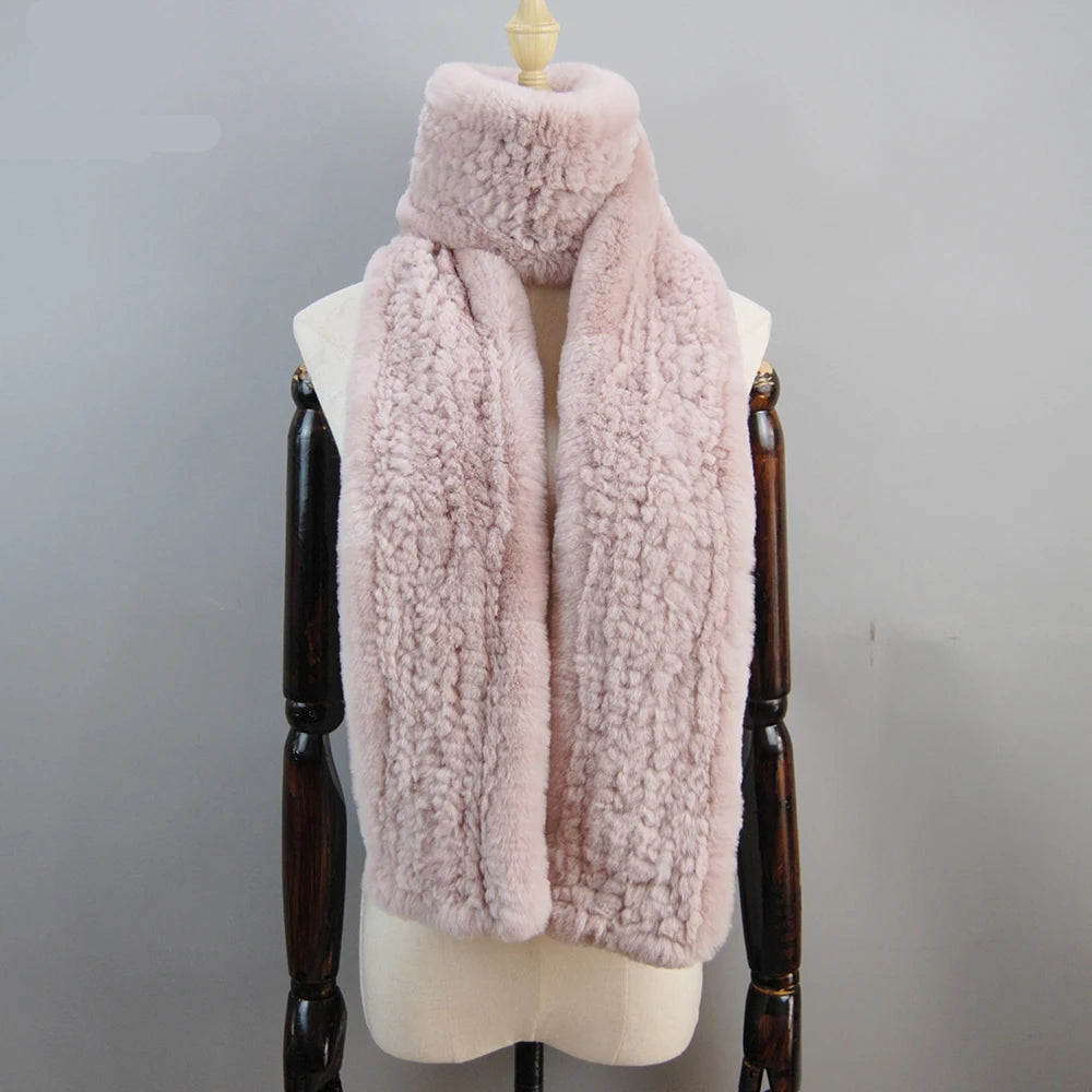 Long Style Genuine Rex Rabbit Fur Scarf– Women's Winter Knitted Ring Scarf & Luxury Muffler - HER SHOP