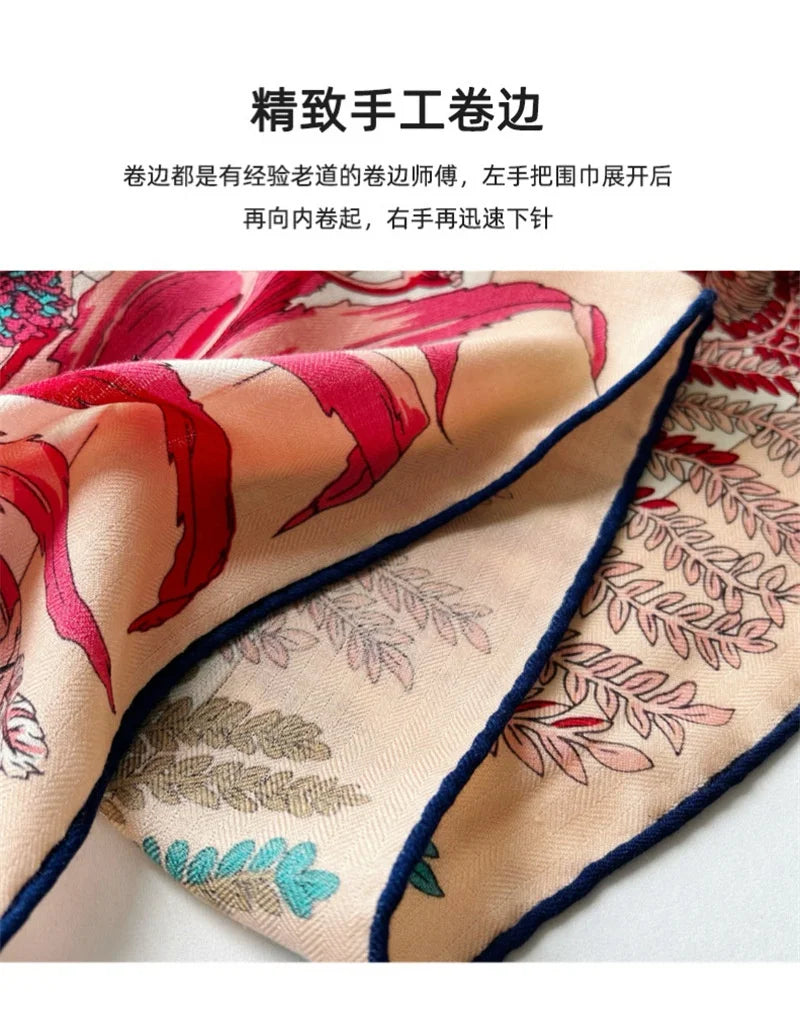 Women’s Classic Large Square Wool Scarf Wrap – Printed Winter Blanket Shawl Cape 135×135cm