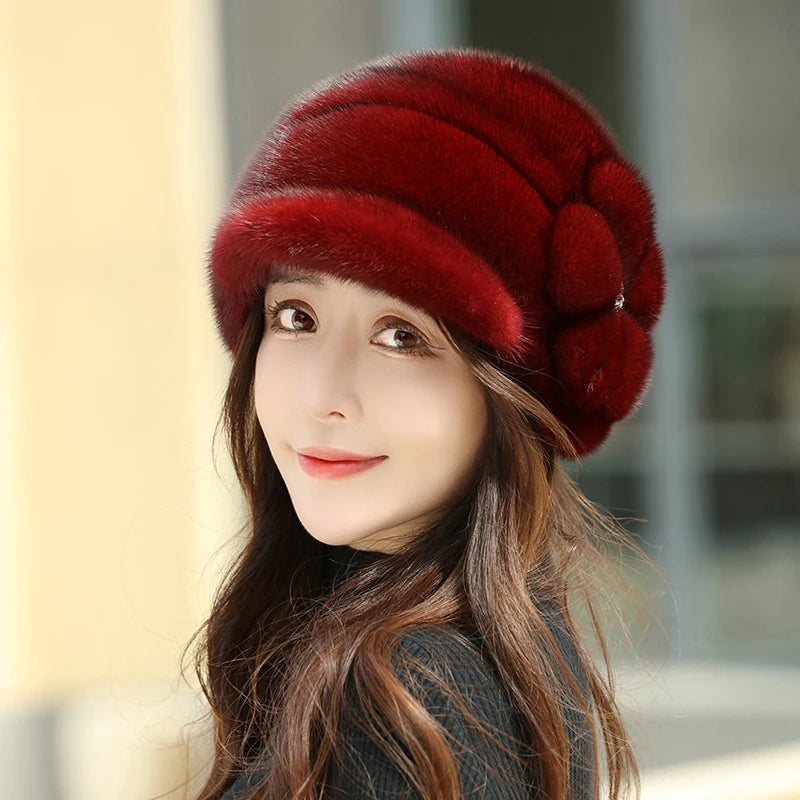 Russian Fur Hat Winter Warm Natural Mink Fur Hats for Women Classic Luxury Caps Earflap Christmas Hat Luxury Lady Real Mink Hat