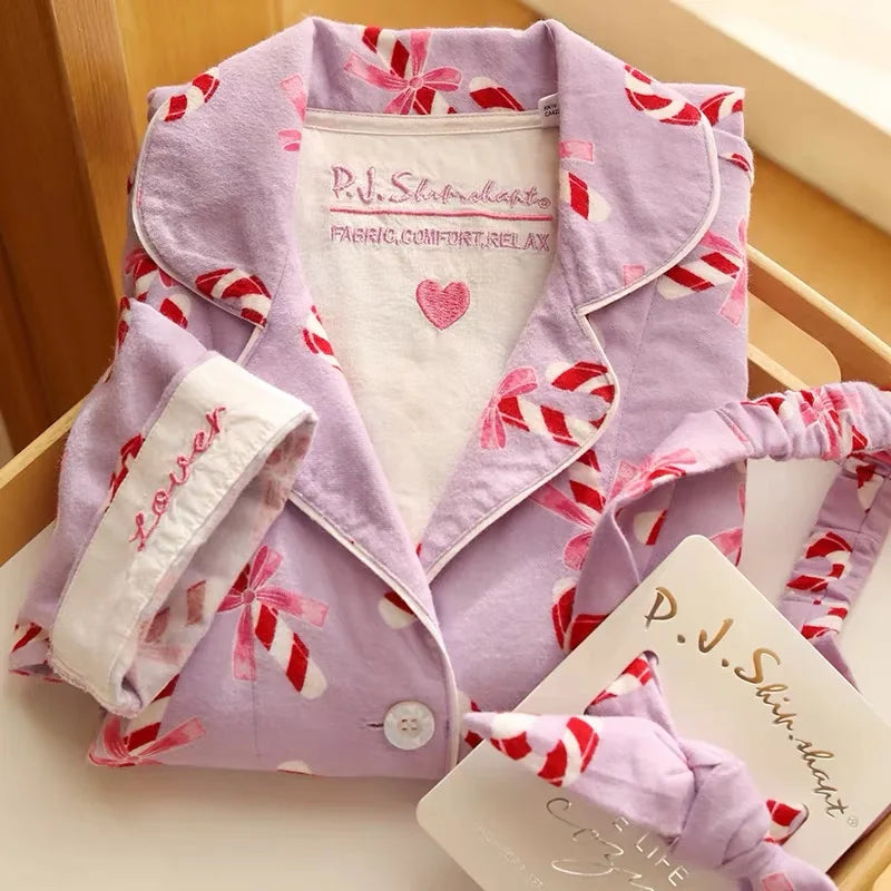 Women’s Cotton Cartoon Pajama Set – Long Sleeve Shirt & Pants Holiday Loungewear - HER SHOP