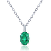 Solid 18K Rose Gold Emerald and Diamond Pendant Necklace - 0.82 Carat Emerald, 0.028 Carat Diamond with Silver Chain