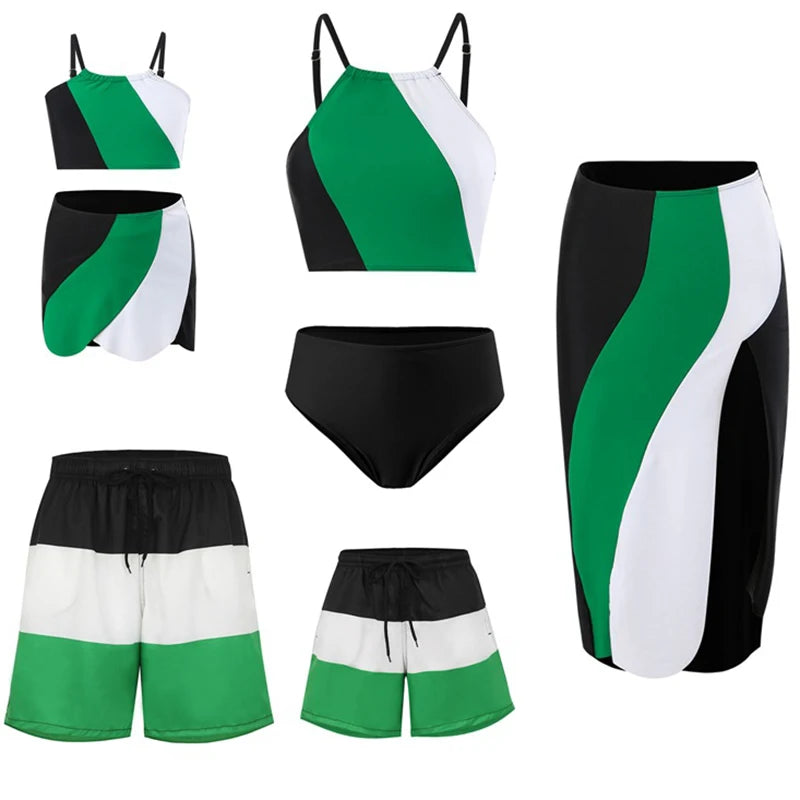 Leaf Print Swimwear Family Matching Outfits Look Mother Daughter Bikini Swimsuits Mommy and Me Clothes Dad Son Swimming Trunks