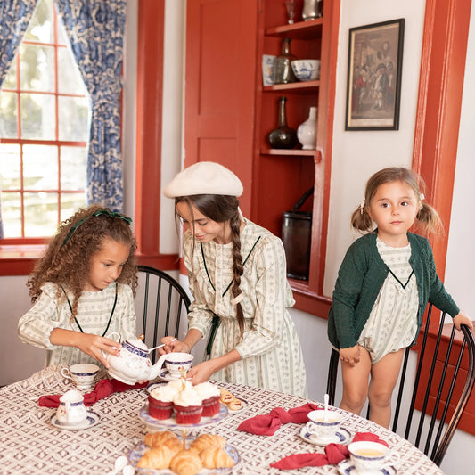 AP Tea Time Collection AW25 Girls Dress Boys Knitting Blazer Sweater Green Floral Cotton Family Matching Clothing - HER SHOP