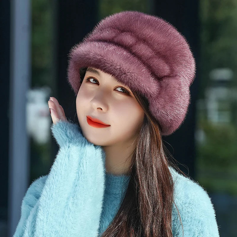 Russian Fur Hat Winter Warm Natural Mink Fur Hats for Women Classic Luxury Caps Earflap Christmas Hat Luxury Lady Real Mink Hat