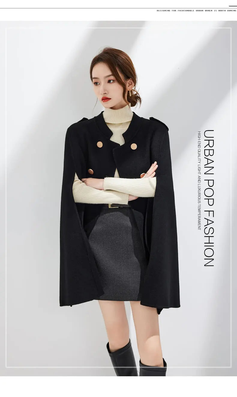 Ladies’ 100% Cashmere Double-Sided Long Jacket – Thick Classic Business Coat for Autumn & Winter