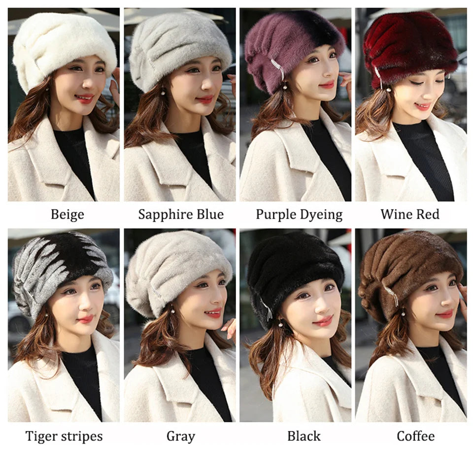 Whole Real Mink Fur Hat For Women's Caps Luxury Fashion Brand Real Fur Cap Christmas Hat Warm In Russian Winter Lady Fur Hat