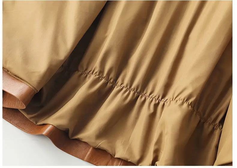 Vintage Brown Real Sheepskin Leather Jacket for Women – Lapel Collar Belted Design, First-Layer Leather, Casual Fashion Outerwear