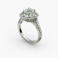 Luxury Cushion-Cut Diamond Engagement Ring | Custom K Gold Double Halo Lab-Grown Diamond with Half-Band Pavé Design