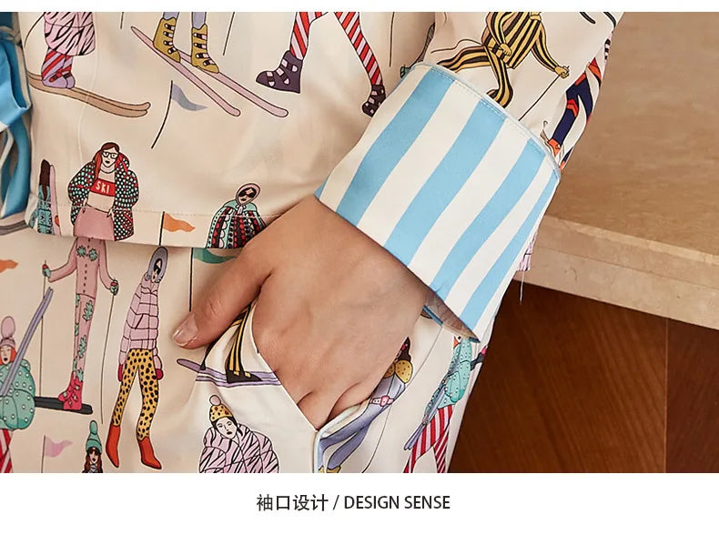 Elegant Pajama Set for Women – Long Sleeve Lapel Home Suit for Spring & Summer