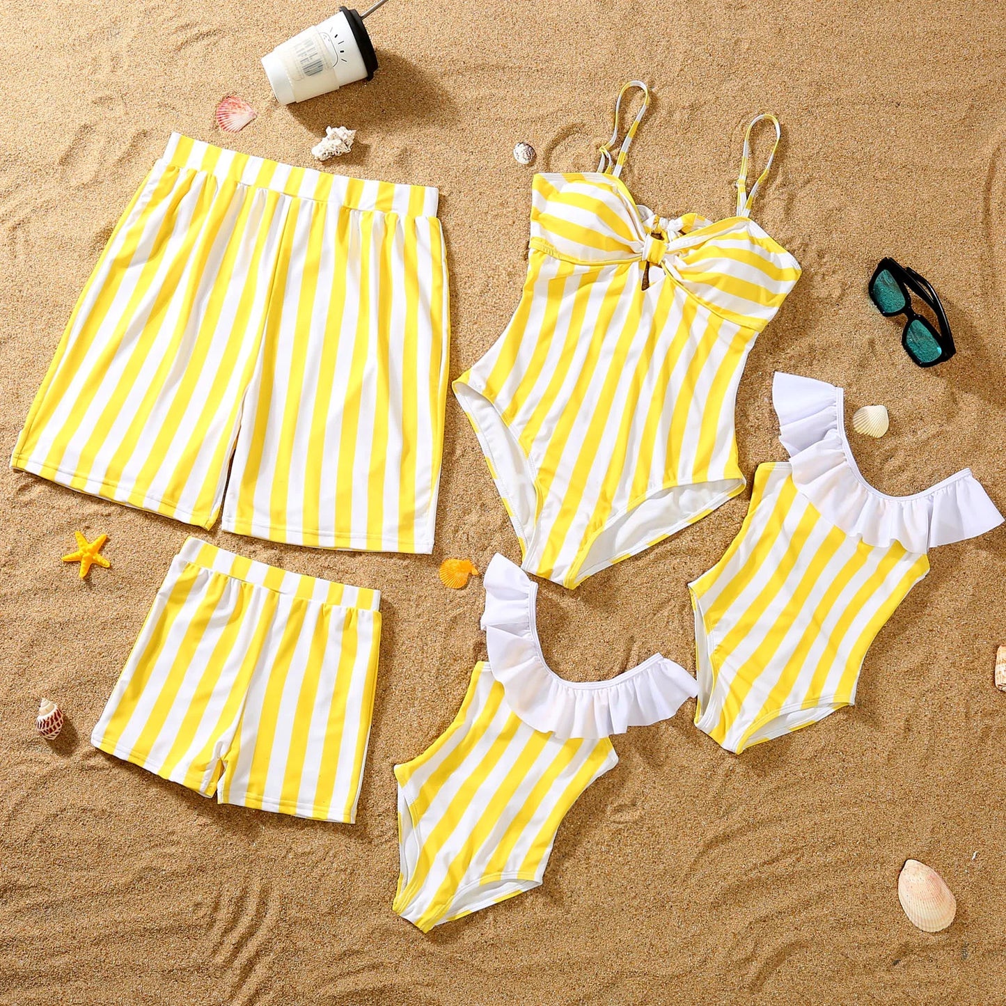 Family Swimsuit Mother Daughter Swimwear Father Son Swim Shorts 2023 Summer Striped Mom And Daughter Bikini Suit Matching Outfit